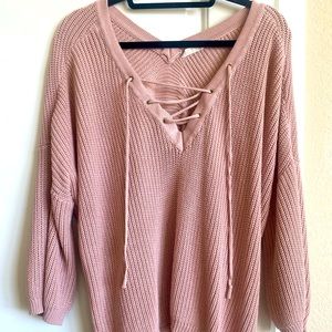 Alter’d State Pink detailed V-neck Sweater - small